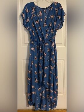Charlotte Russe Blue Floral Midi Dress with Pink Accents